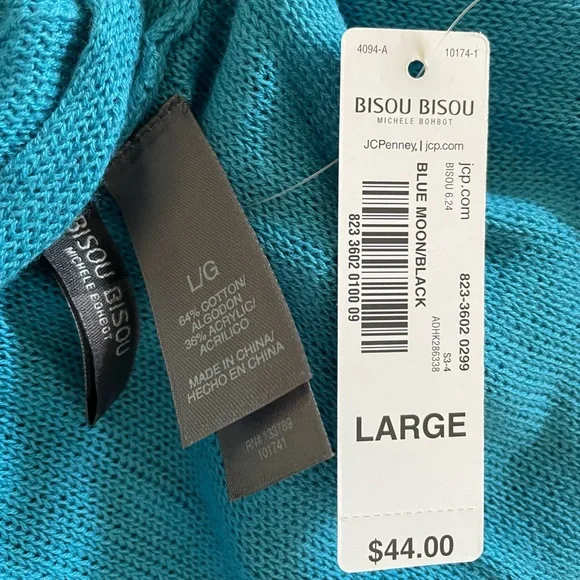 Bisou Bisou NWT lightweight open long sweater vest size Large in aqua blue ombre - Picture 5 of 5